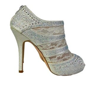 Lauren Lorraine Yolanda Women's Lace and Silver Embellishment Stiletto Heels - 9